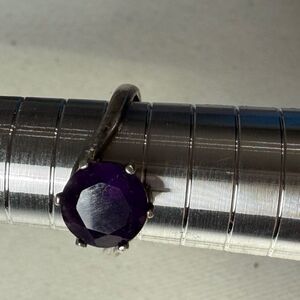 Sterling silver faceted deep amethyst solitaire ring size 6.5 - 6.75